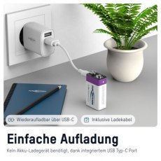 Ansmann Li-Ion Rechargeable Battery USB-C port - 9v (1)