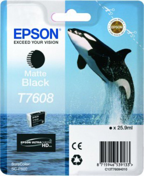 Epson Epson Ink Jet Cartridge T7608 Killer Whale, Matte Black  - Clearance - Expired 2024